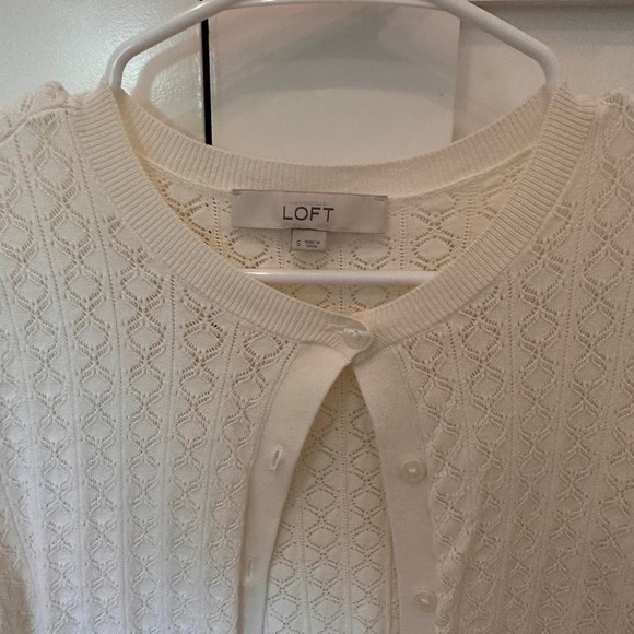 LOFT Patterned Cardigan Ivory Long Sleeve Round Neck Button Up - Picture 4 of 5